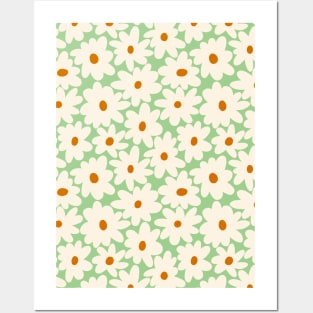 Bright boho flower pattern in pastel green Posters and Art